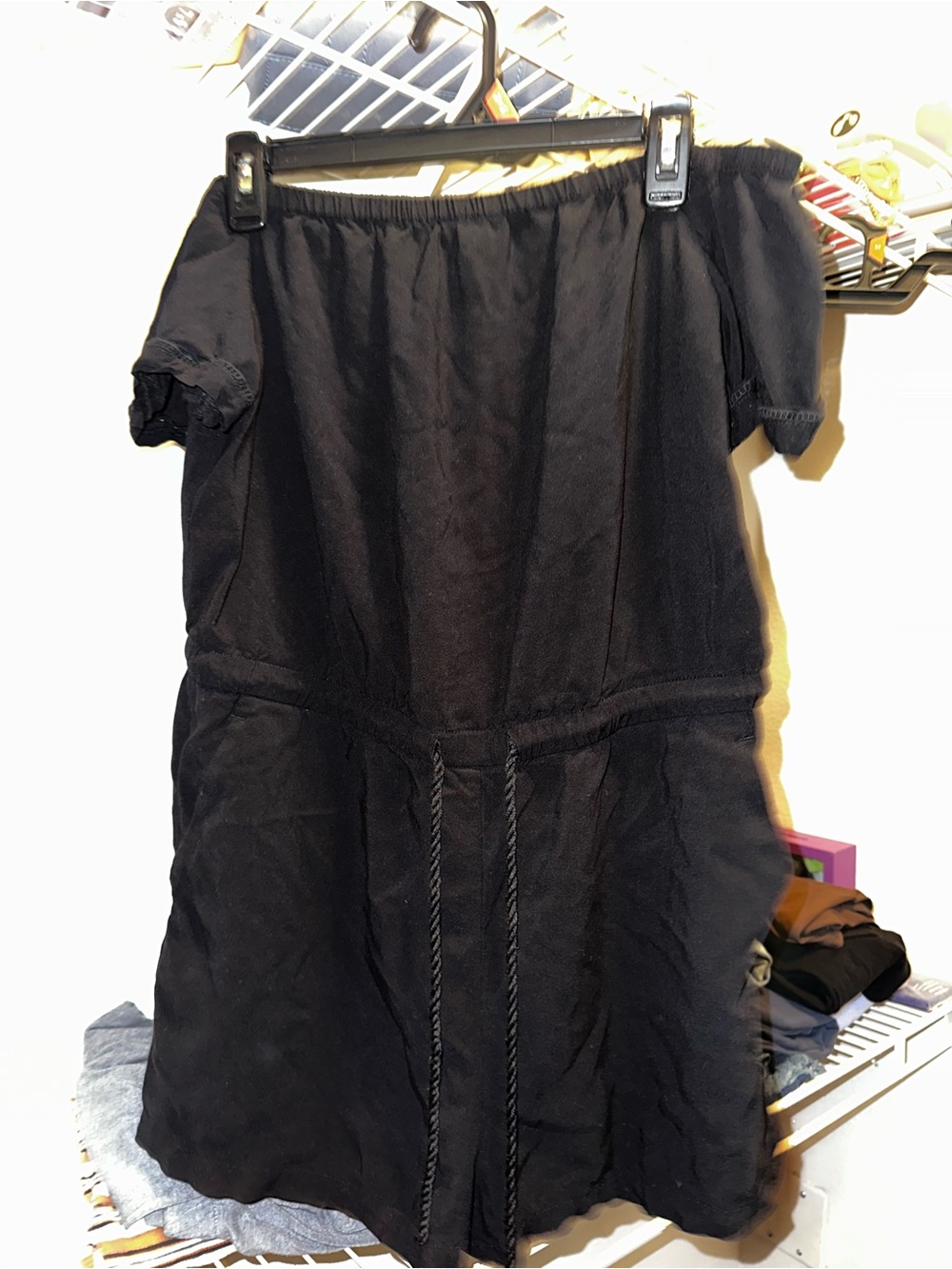 LOFT Black Off-Shoulder Romper with Drawstring Waist